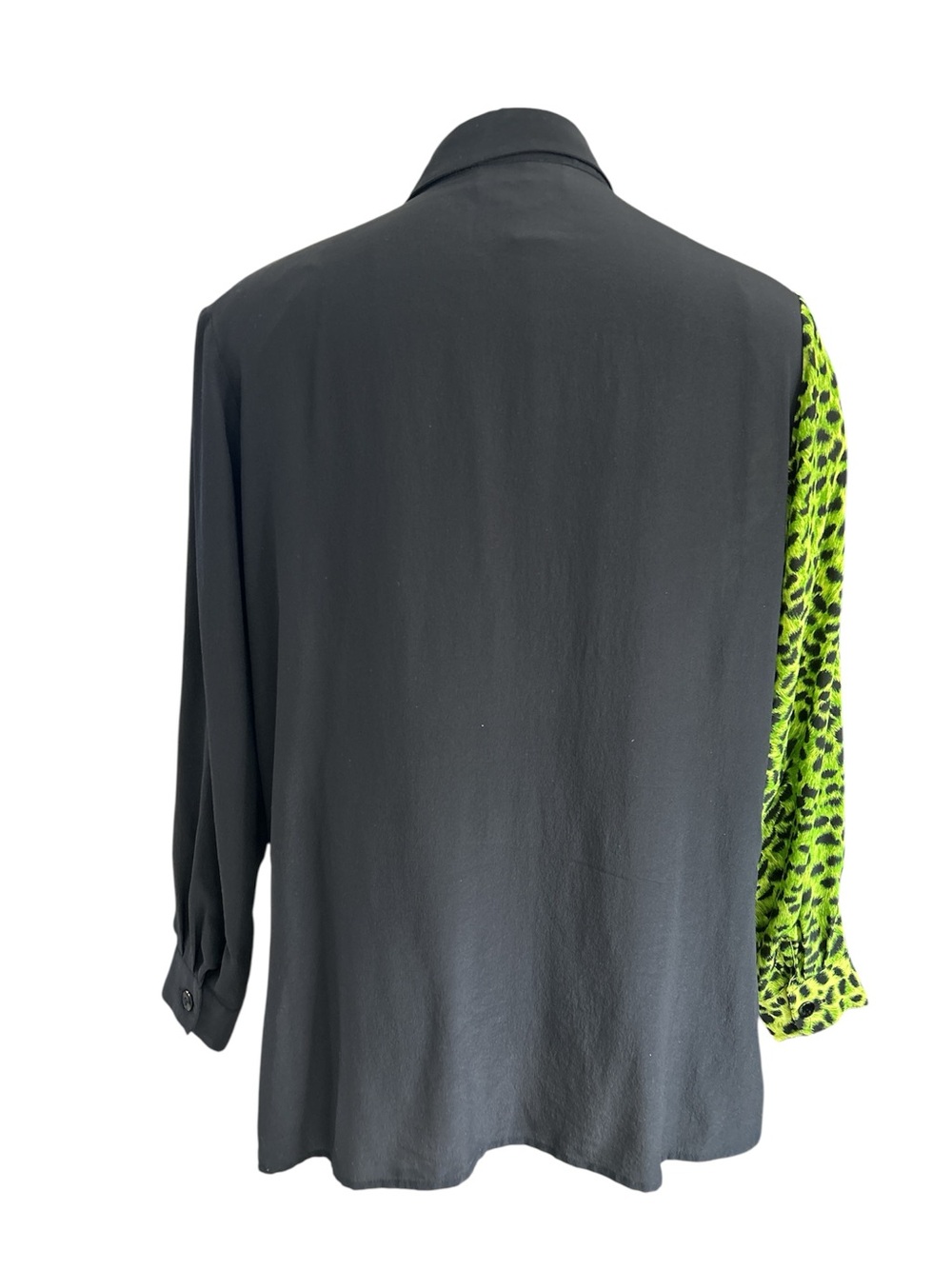 Vintage Diane Gilman neon green silk, a leopard sequin button down blouse M - Picture 4 of 13